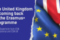 Cover image announcing “The United Kingdom is coming back to the Erasmus+ Programme”, featuring a torn-paper design with the UK flag on one side and the EU flag on the other, and the subtitle “Joint Statement from ESN International and ESN UK”.